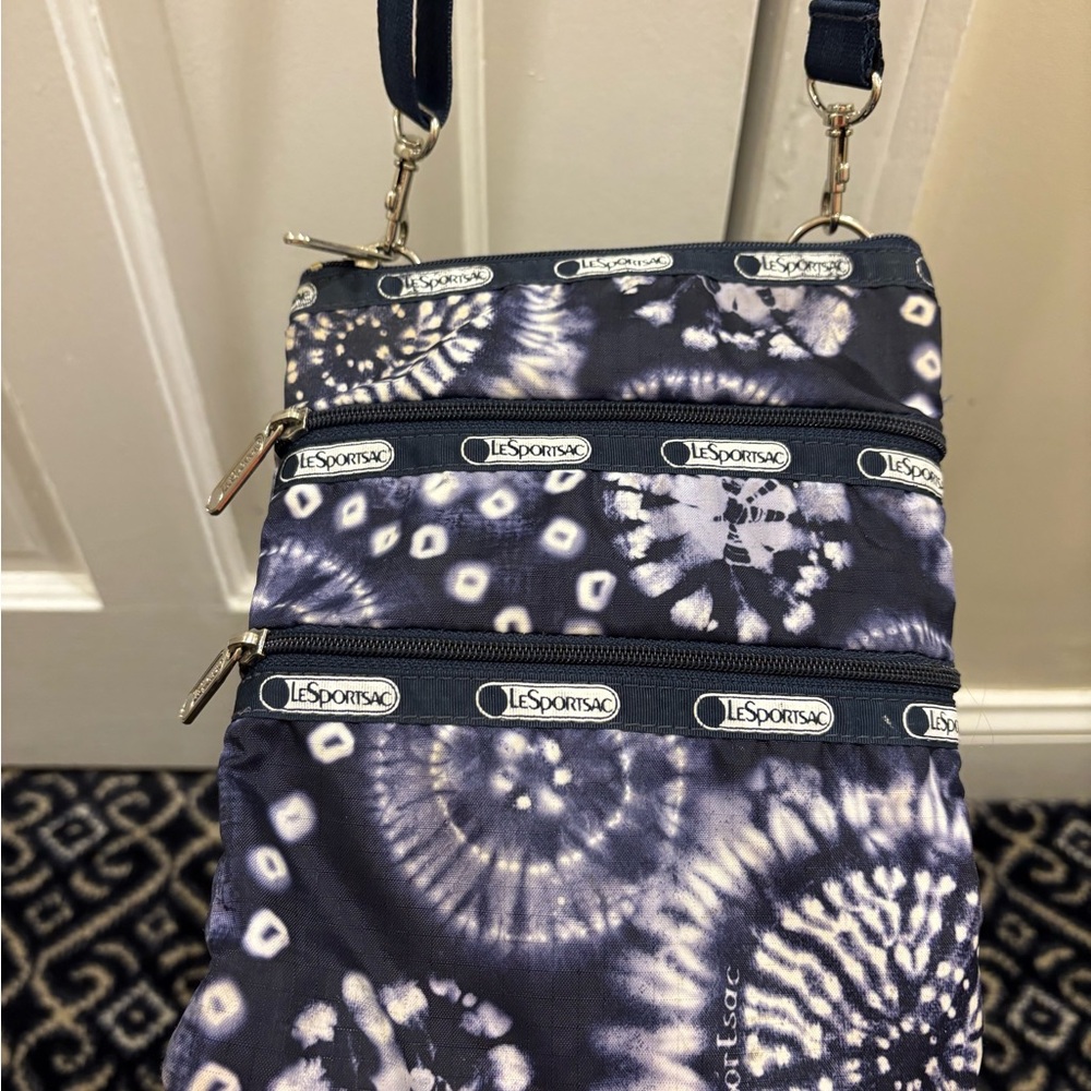 LeSportsac Black and White Tie-Dye Crossbody Bag